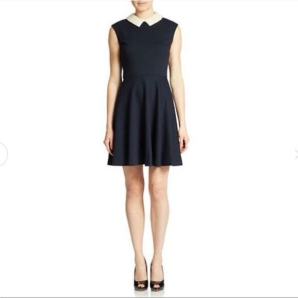 Betsy Johnson Navy Pearl Collared Fit & Flare Dress - Picture 2 of 14